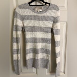 Kaisely Women's Angora Rabbit Hair and Lambswool Sweater Gray and Cream Stripes